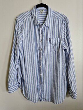 LL Bean Blue White Striped Linen Shirt LP